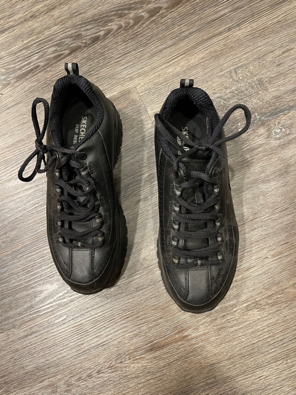 Skechers Women's Black Lace-Up Platform Sneakers SLIP RESISTANT
